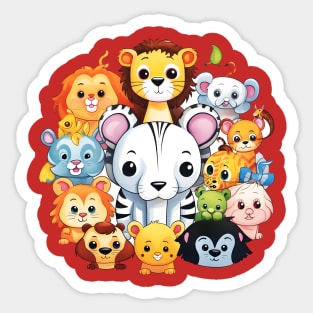 Joyful Assembly of Cartoon Jungle Animals for Kids Sticker